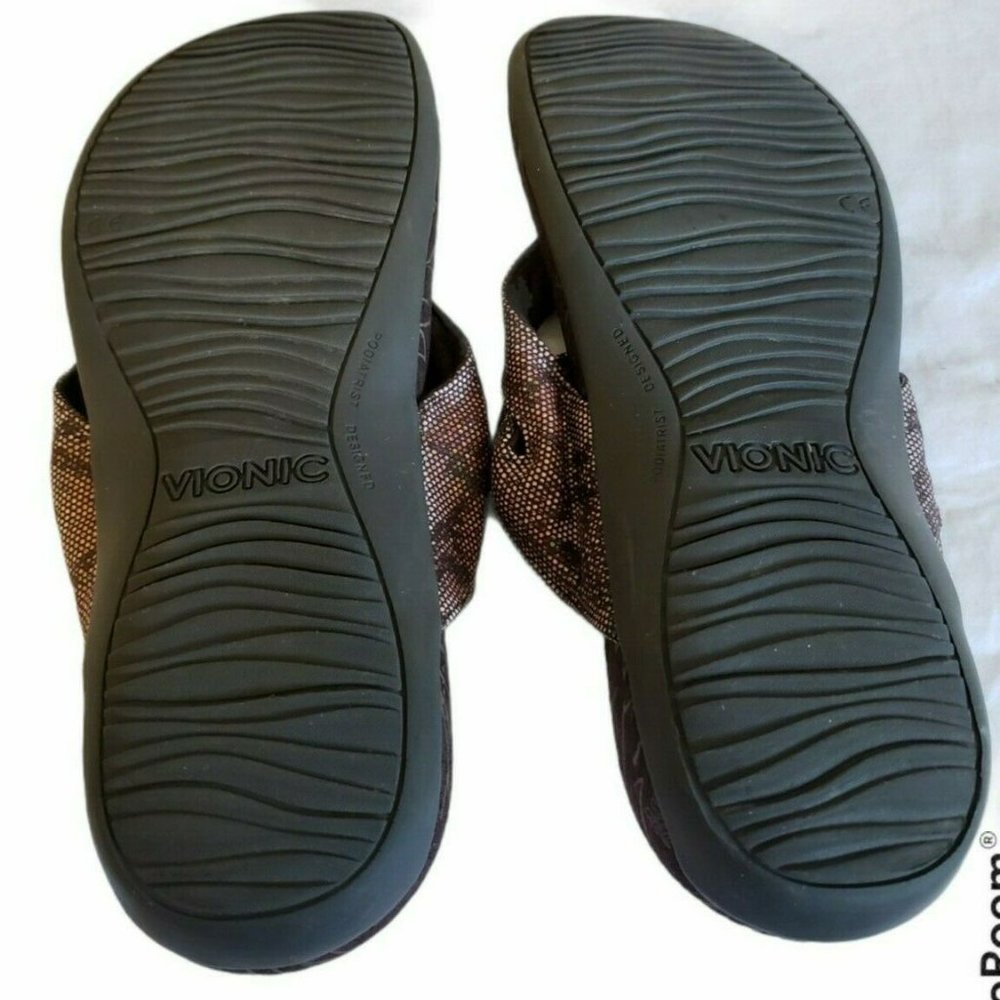 Vionic Orthaheel Cocoa Bronze Snake Print Flipflop - image 6